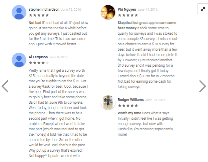 Surveys on the Go Google Play app Store reviews