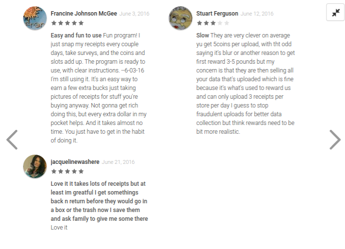 Reviews of the Receipt Hog rebates app in Google Play store